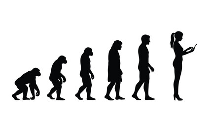 Human evolution from ape to modern woman with smartphone