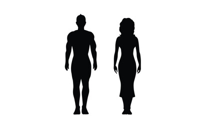 Couple walking together in silhouette on white background