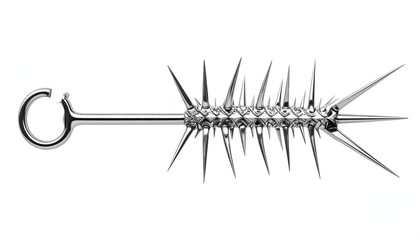 Metallic object with spikes and a ring on one end, isolated