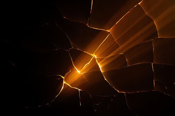 Glowing cracked glass with bright light
