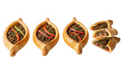 Assorted savory pastries with various fillings isolated on transparent background