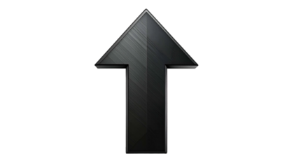 A textured, metallic black arrow pointing upwards, centered against a stark, dark background