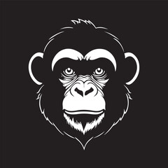 Fototapeta premium Minimalist black monkey head logo vector in bold monochrome style. Strong and expressive primate face design suitable for mascot logo, esport branding, animal emblem, tattoo design, sticker, apparel, 