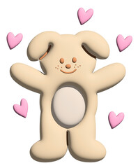 Inflated puppy and hearts in 3D for model, merchandise, decoration, dog cartoon, characters, comic, mascot, standee, pet, vet, adopt and rescue animal, foster home, playtime, sticker, patch, card