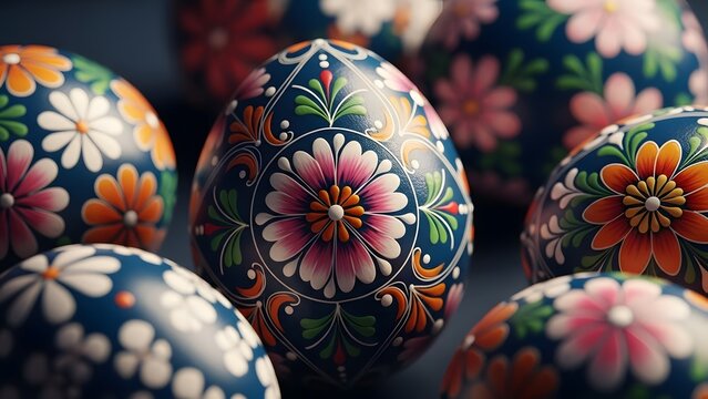 Vibrant floral decorated easter eggs in various colors and patterns - Powered by Adobe