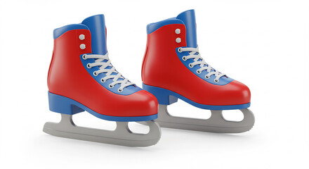 Vibrant red and blue ice skates with white laces on a clean white backdrop a sharp winter recreation visual. AI Generated