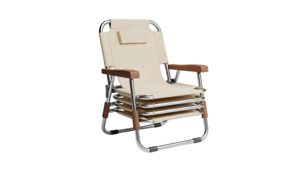 Stackable Lounge Chairs with Beige Fabric and Brown Accents