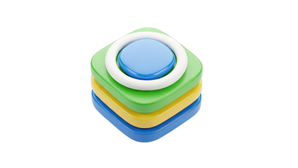 Stack of Rounded Square Shapes with Ring and Sphere