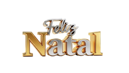 3D "Feliz Natal" text in gold and silver