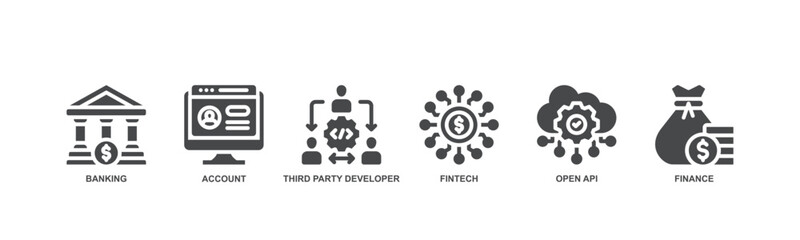 Open banking concept icon vector illustration with icon of banking, account, third party developer, fintech, open api and finance.