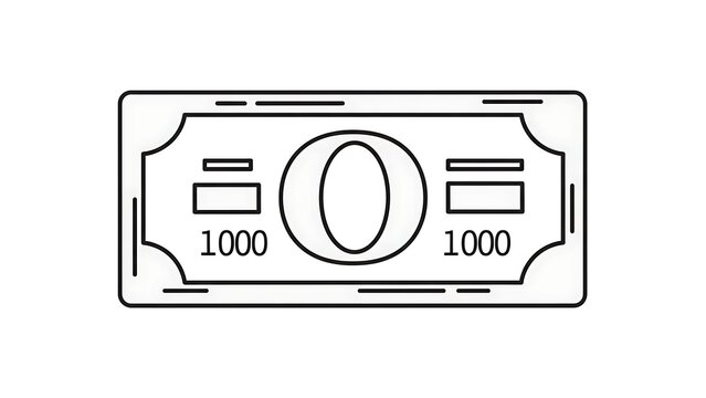 Outlined one thousand dollar bill illustration isolated