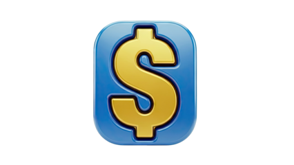 Golden Dollar Sign Icon on Blue Background