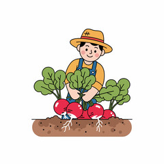 Farmer Holding Freshly Harvested Radishes.