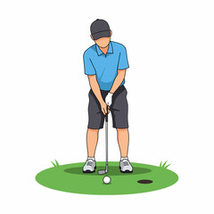 Golfer Preparing to Hit Golf Ball.