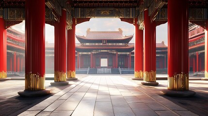 Elegant Oriental Temple Architecture Decorated for Lunar New Year Celebration