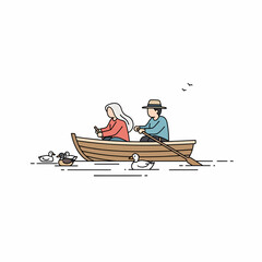 Man and Woman Fishing in a Boat.