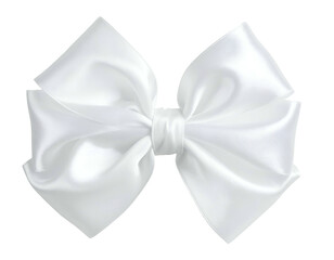 Photorealistic, pristine white satin bow, center knot, symmetrical design on transparent background