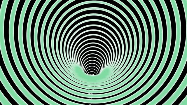 Looping optical illusion animation with concentric circles smoothly shifting colors from purple to pink, yellow, blue, turquoise, and back to purple, creating a continuous hypnotic transition effect