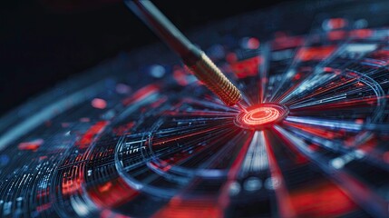 Digital Dart Hitting Bullseye on Futuristic Circuit Board Target