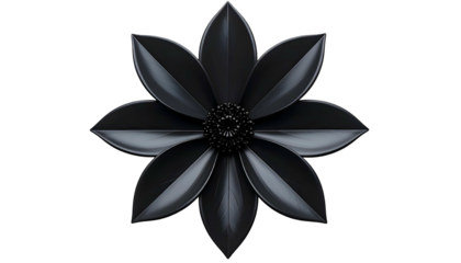 Elegant, symmetrical dark flower graphic with eight petals and central stamen details on black