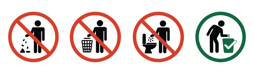 Keep Clean Sign Vector Illustration, Indicating Proper Disposal of Rubbish, Waste, and Garbage in Bin, Do Not Throw Trash in Toilet, Throw Out Trash Icon for Public Awareness.