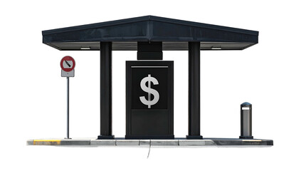 Realistic digital rendering of a bus shelter with a dollar sign display