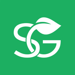 SG Monogram Logo with Leaf Element on Green Background