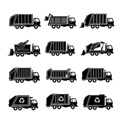 Waste Collection Truck Icons Collection