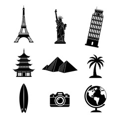 World Travel Landmarks and Tourism Icons Set
