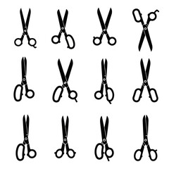 Hairdressing and Barber Scissors Icons Set