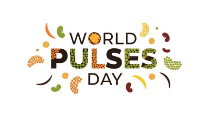World pulses day logo with colorful beans and legumes on white background for food and nutrition campaigns with health and vegetarian and eating