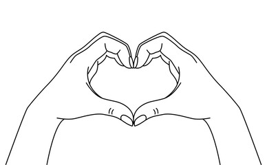 Hands forming heart shape line vector art illustration