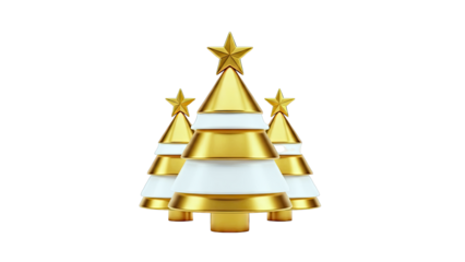 Three Festive Gold and White Christmas Trees with Stars