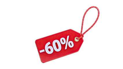 Red tag with -60% discount and red string