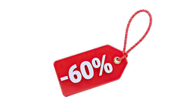 Red tag with -60% discount and red string - Powered by Adobe