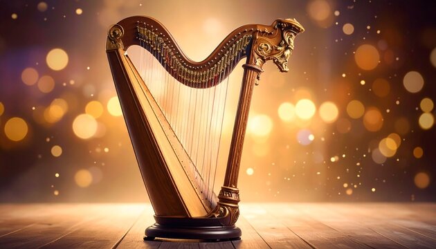 Instrument harp with bokeh background, Generative Ai - Powered by Adobe