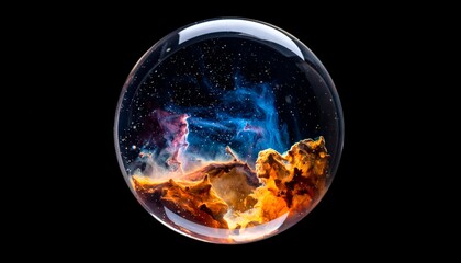 Cosmic vista of nebulae and stars encapsulated within a sphere