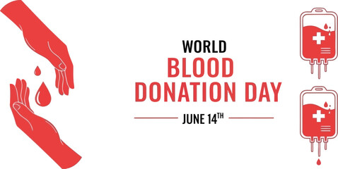 World blood donation day awareness with hands and blood bags on transparent background silhouette