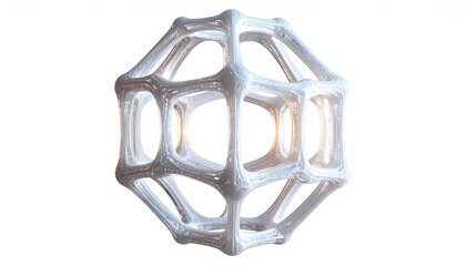 Futuristic, geometric, skeletal form glows with ethereal light