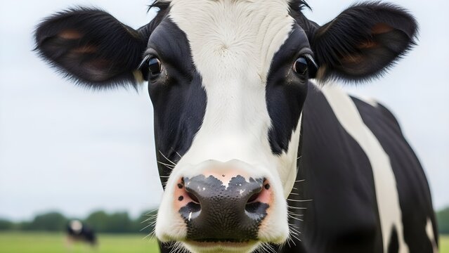cow face,Black and White Dairy Cow Portrait Close Up