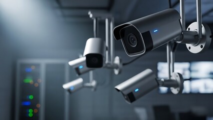 Security Cameras Installed in Modern Office Building.