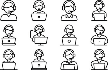 Business Management Line Art Icon Set, Corporate Success Support Analytics and Marketing Outline Icons Collection, Minimal Black and White Vector Symbols for UI UX Apps Websites and Professional Desig