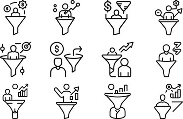 Business Management Line Art Icon Set, Corporate Success Support Analytics and Marketing Outline Icons Collection, Minimal Black and White Vector Symbols for UI UX Apps Websites and Professional Desig