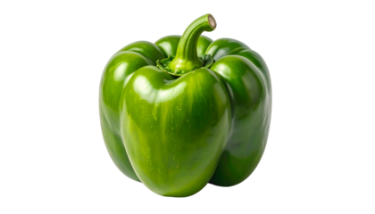 A glossy, vibrant green bell pepper isolated against a black background