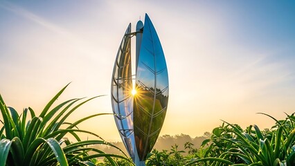 Sculpture in Garden at Sunset Time.