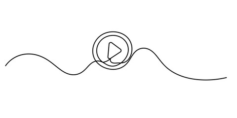 Obraz premium Play, multimedia sign line continuous drawing vector. One line Play, multimedia vector background. Play, multimedia icon. Continuous outline of Play, multimedia. Linear Plays design.
