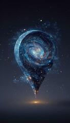 Galactic Pin Icon with Swirling Stars on Dark Background