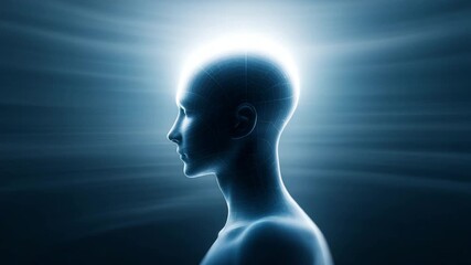 Human head profile digital brain glowing mind blue light futuristic concept artificial intelligence technology virtual reality thinking innovation meditation consciousness mental energy spiritual - Powered by Adobe