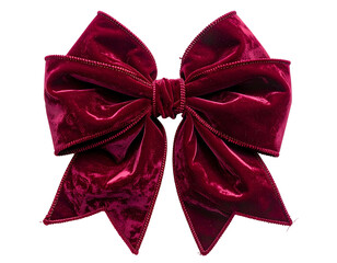 A close-up of a large, luxurious, deep red velvet bow isolated on a transparent background (1)