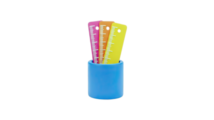 Three Colorful Rulers in a Blue Container